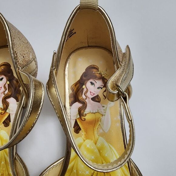 H&M Girls Disney Beauty Beast Belle Elegant Gold Glitter Heels Shoes Size 12 - Picture 5 of 14